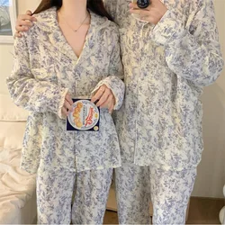 Lover Pajamas Set Spring Autumn Long Sleeve Pijamas Suit Sleepwear print Flower Couple Nightwear Loose Cotton Home Wear