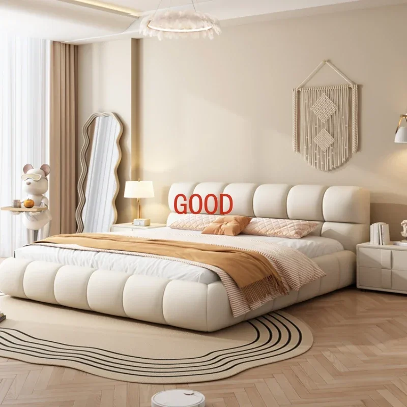 TAO Queen Size Nordic Double Bed Designer Simple White Wooden Floor Twin Bed Modern Girls Lit Deux Place Master Bedroom Furnitur