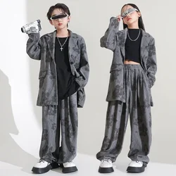 Bambini ragazzi Grils stampa 2 pezzi abiti set Streetwear moda sciolto vestito Casual giacca giacca pantalone tute bambini vestiti da palcoscenico