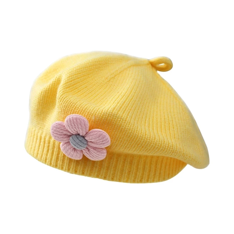 Fashionable Baby Hat Knitted Beret Soft & Breathable Warm Painter Caps Trendy Hair Accessory Headwear for Toddlers Girls