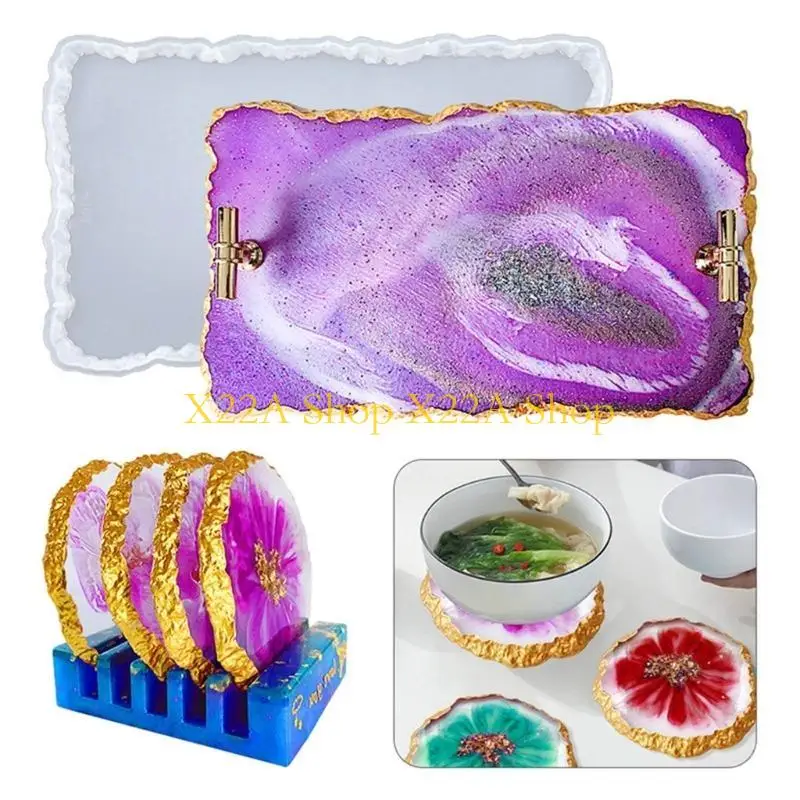 Unique Agate Coasters Silicone Mold Storage Box Mold Epoxy Resin Casting Molds for Making Faux Agate Tray,Serving Board