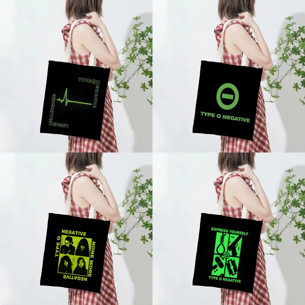 Fashion Gothic Metal T-Type O N-Negative Storage Bags Lightweight Printed Canvas Bag Portable Daily Shopping Shoulder Bag
