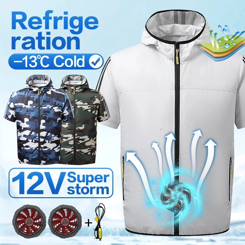 

Summer new model air conditioning suit fishing suit short-sleeved heat protection and cooling outdoor camping casual fan suit fo