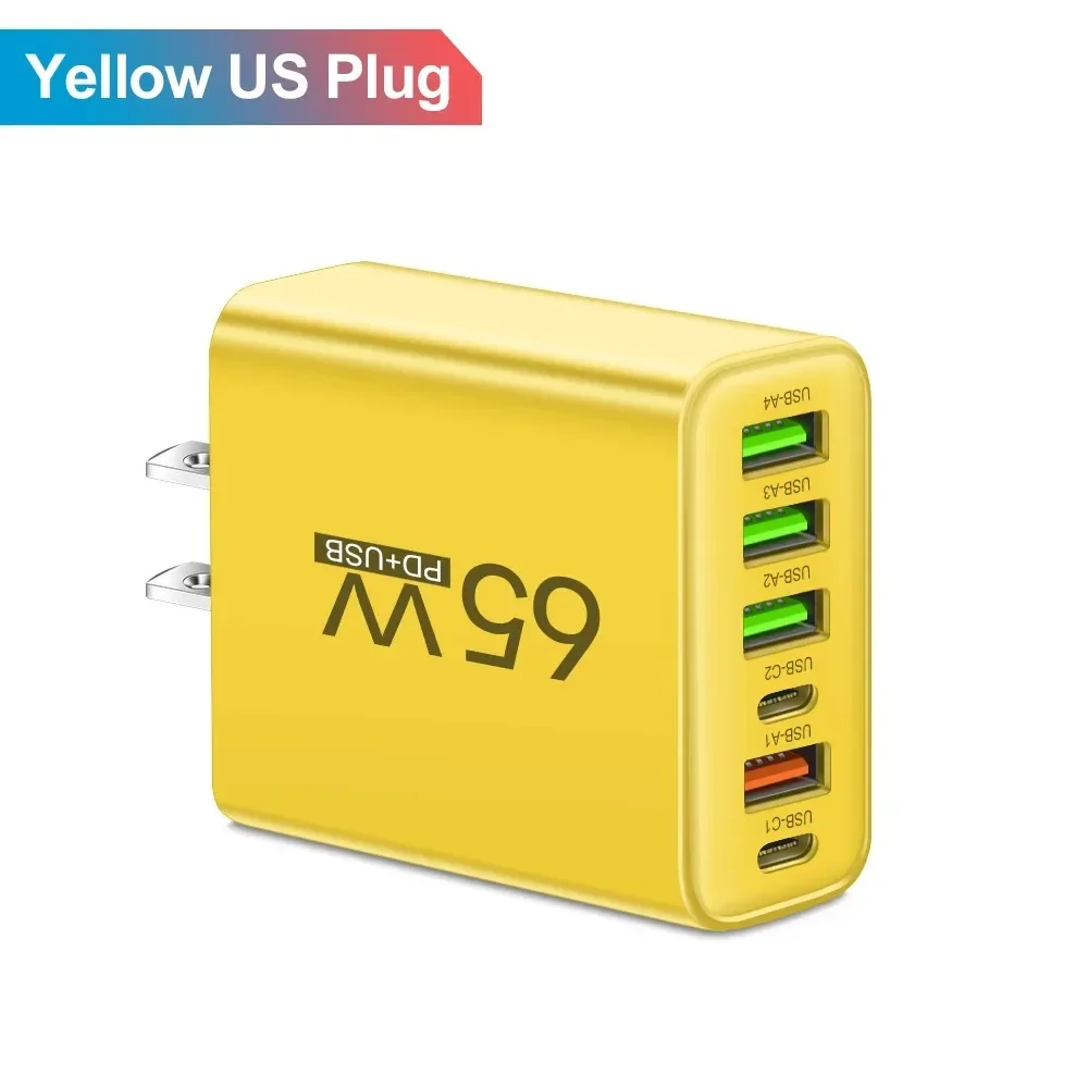 6 Ports 65 W USB PD Ladegerät Schnellladung Typ C Telefon Ladegerät Adapter für iPhone Samsung Xiaomi USB C Schnellladung Wandladegerät