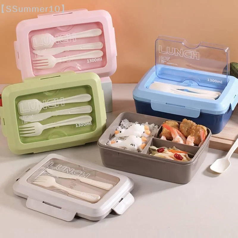 【SSummer10】Triple Compartment Microwave Safe Bento Box-Portable Lunch Container with Utensils for Adults Students Office Home