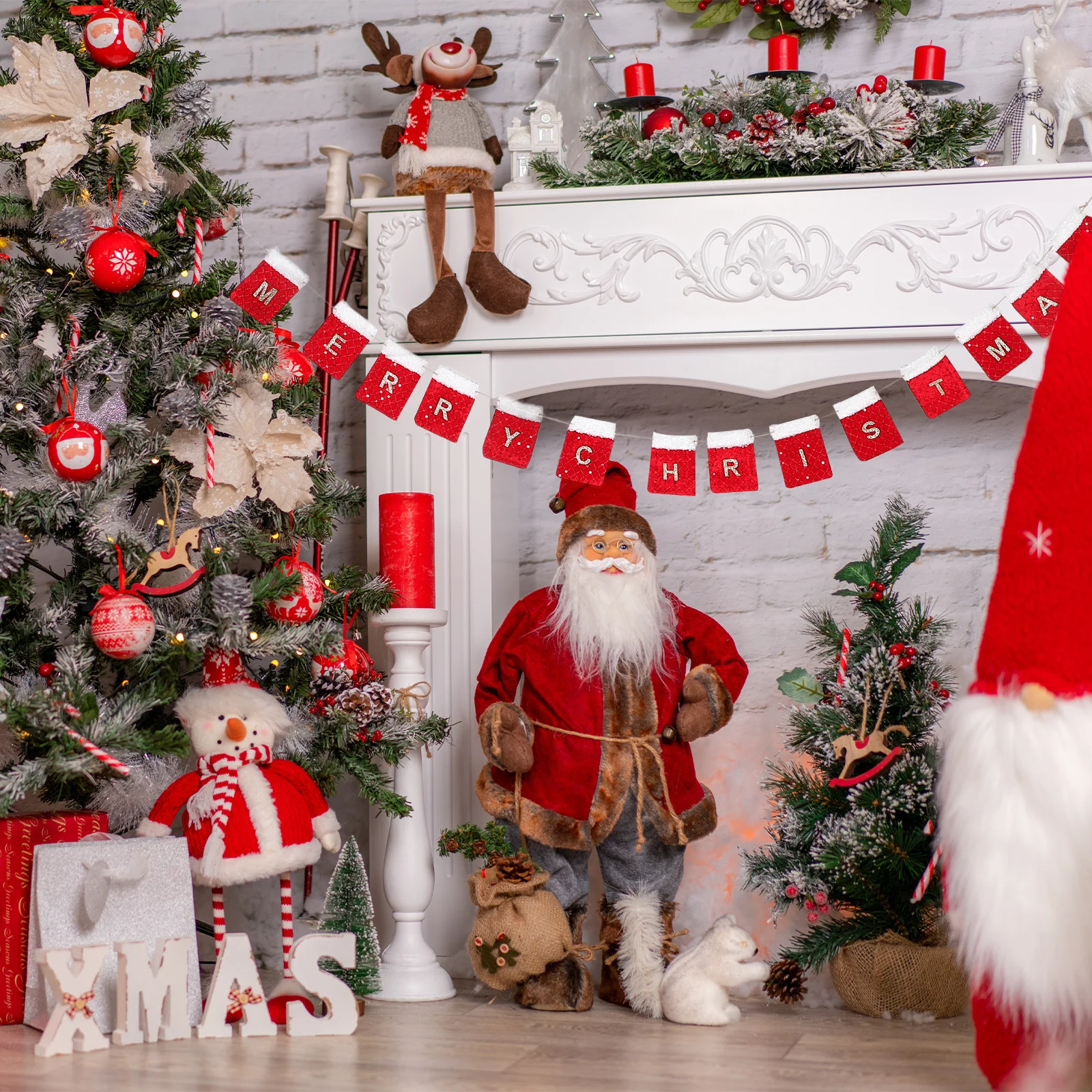 

Felt Wall Banner Christmas Hanging Decoration Soft Fabric Holiday Backdrop For Home Fireplace Mantle Stocking Bunting Garland