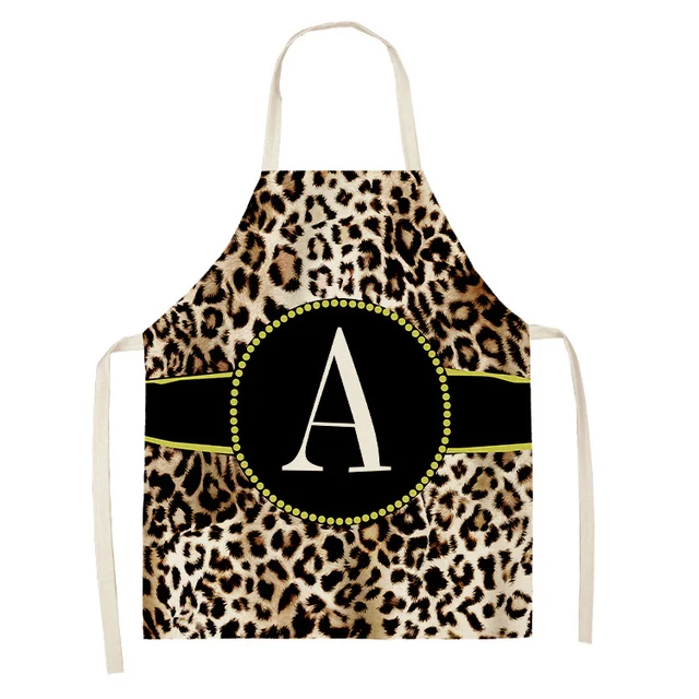 Leopard Letter Pattern Kitchen Apron Adult Ladies/Kids Sleeveless Cotton Linen Apron Cooking Waterproof Household Cleaning Tool