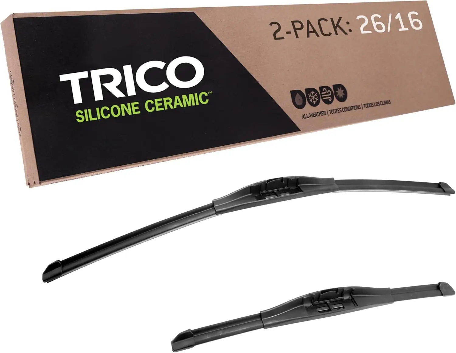 

26 & 16 Inch Pack of 2 Ceramic Coated Silicone Super Premium Beam Wiper Blades for Select Vehicle Models