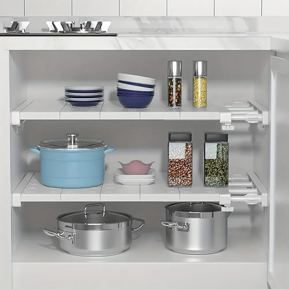 Expandable Divider Punch-free Retractable Layers Board for Wardrobe Storage Kitchen Bathroom Shelf Dormitory Storage Compartment