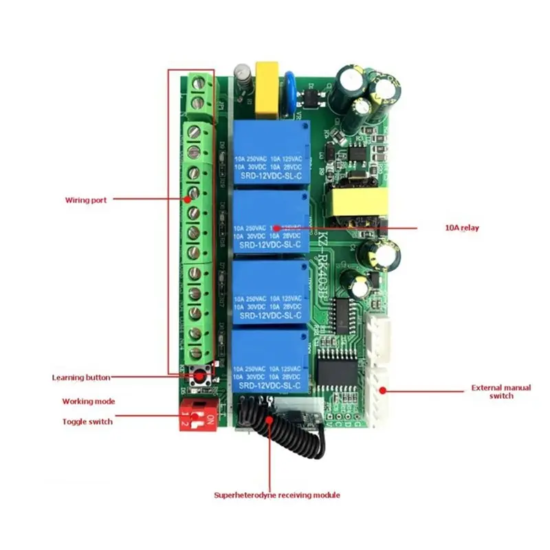 B50B-AC 85V-256V 4CH 4 Channel 10A Relay RF Wireless Remote Control Switch System 433 Mhz Transmitter And Receiver