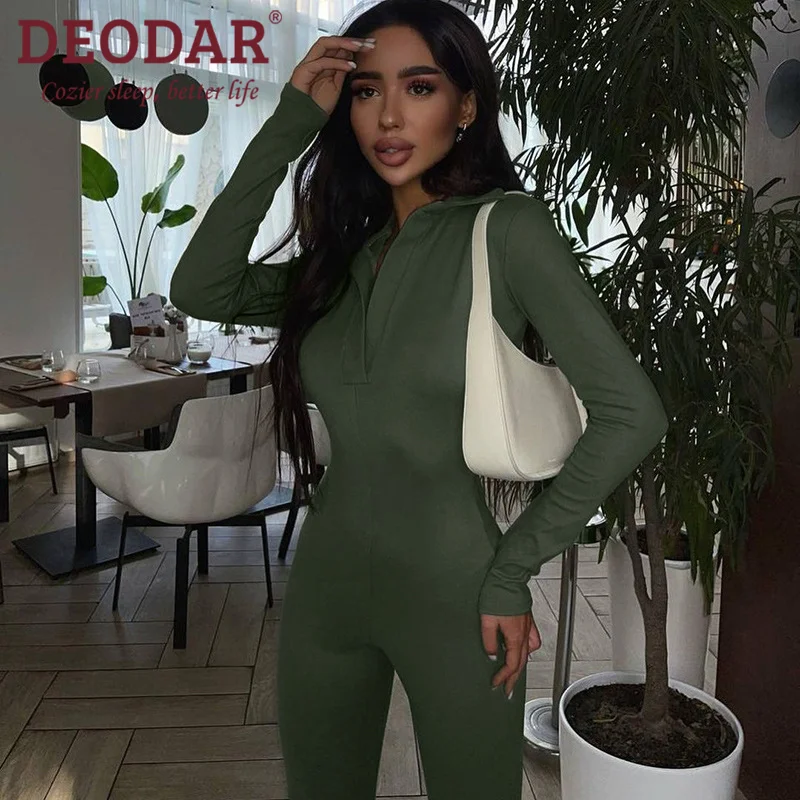 DEODAR 2023 Spring Autumn Women Solid V Neck Long Sleeve Elastic Force Jumpsuit Skinny Sexy Streetwear Casual Rompers Sportswear