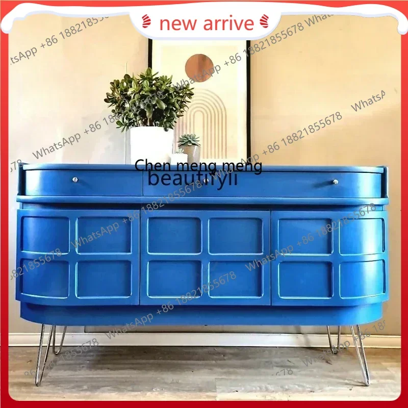 SS new style French entrance American decorative cabinet Sky blue semi-circular arc side cabinetss 7486