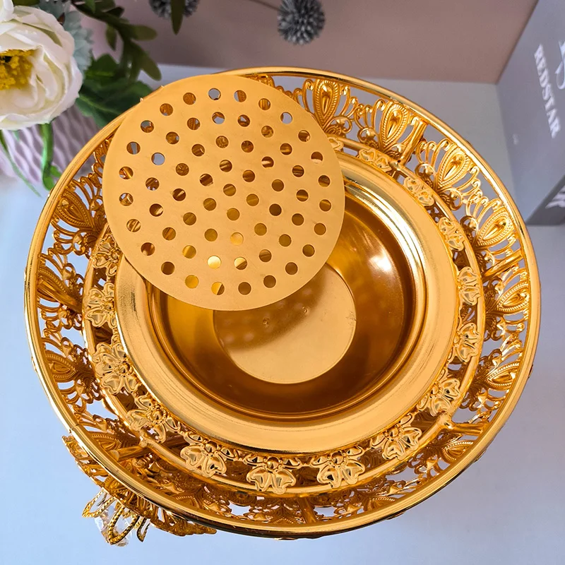 31cm Big SIze Golden Metal Incense Burners  Large Gold Arabic Aromatherapy Furnace Censer Charcoal Holder Ramadan Home Decor