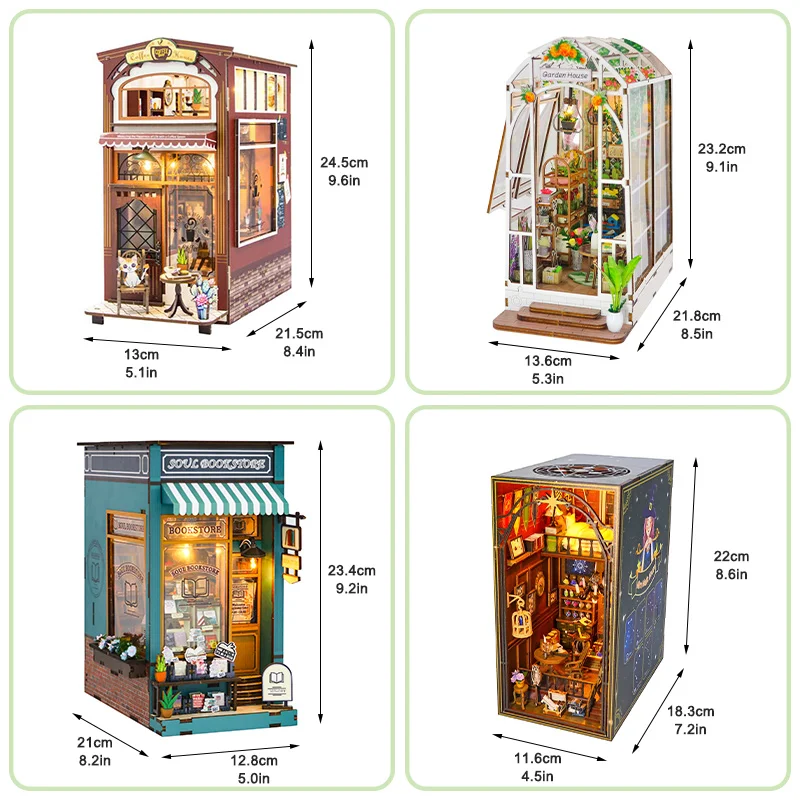 Wooden DollHouses Book Shelf Insert Miniature Building Kits Bookends Coffee House Bookshelf Dollhouse Toys For Friends Gifts