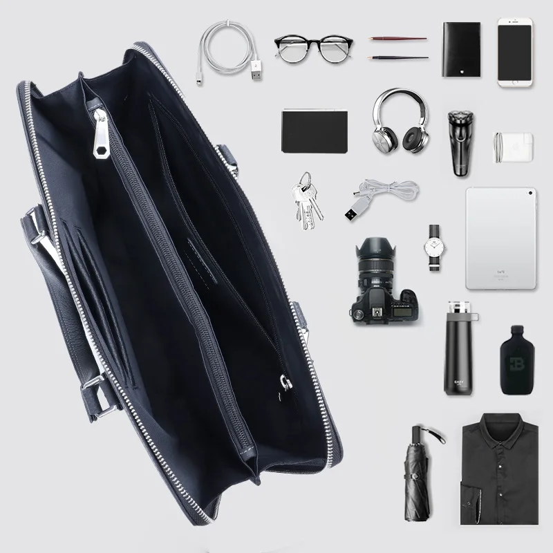 New Top Layer Cowhide Business Briefcase Fashionable Men's Handbag High-end Large Capacity Messenger Luxury Leather Briefcases