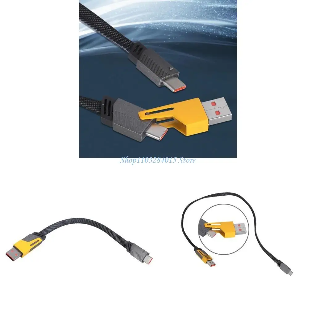 R6ff 9.8/19.6inch Long 65W Type C + USB إلى النوع C شحن الكابل 2 في 1 ذكر إلى ذكر مع شحن سريع و 480 ميغابت في الثانية بيانات #1