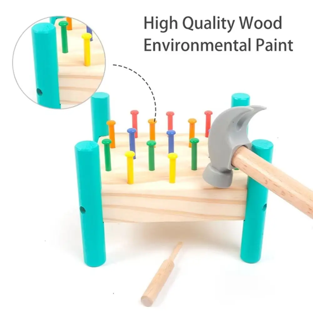 Montessori Knock Nails Tool Wood Early Learning Double Sides Pegboard Plastic Nail Colorful Baby Hammer Hit Wooden Toys