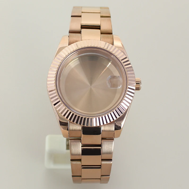 

39mm 36mm Fluted Curved Watch Case Sapphire Crystal For SK DJ NH35 NH36 NH38 NH34 Miyota 8215 Movements 28.5mm Dial Oyster Strap