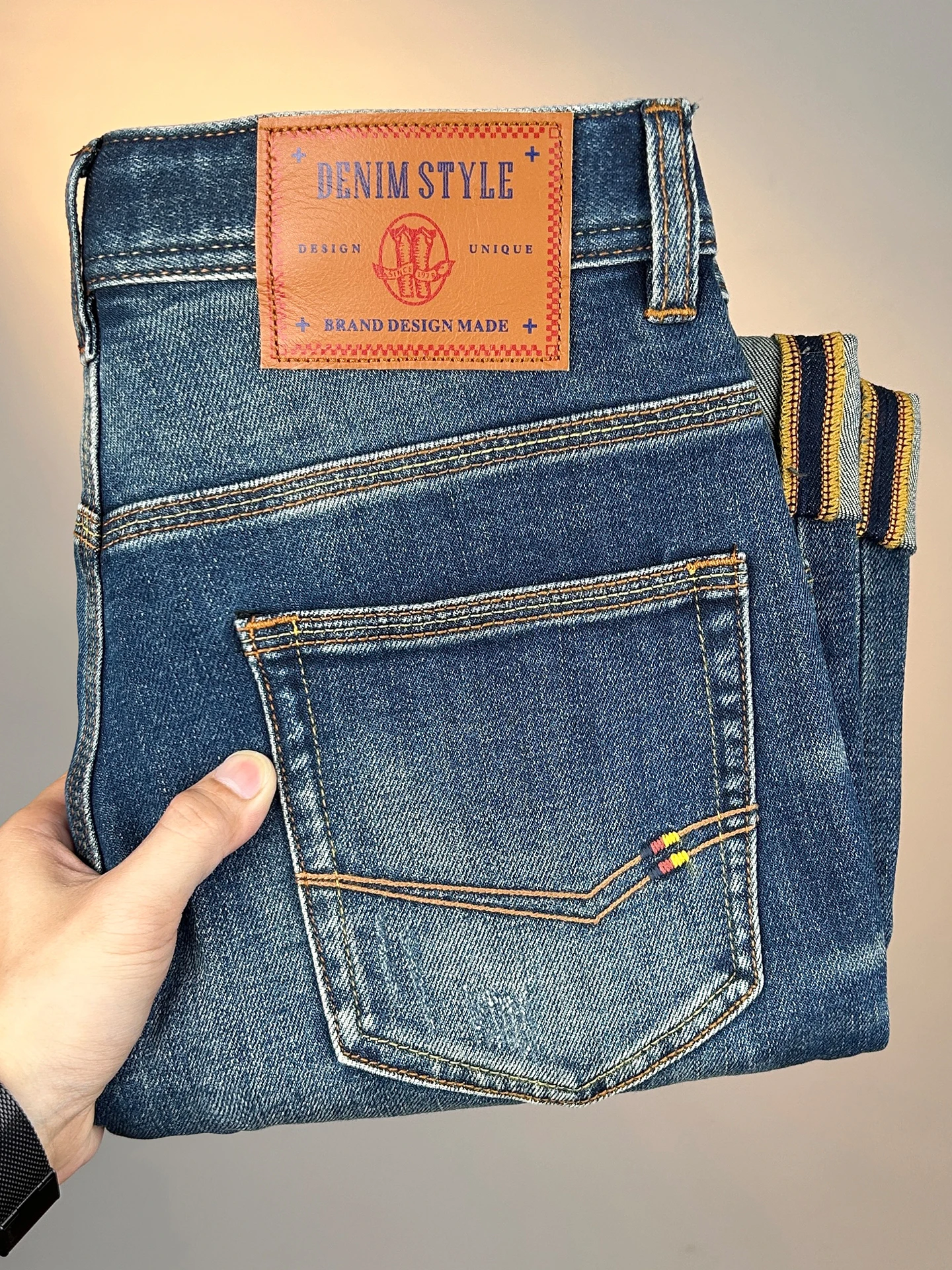 

Мужские джинсы прямого кроя High-End Slim Fit: новая модель весна-лето, американский повседневный стиль, длинные брюки из эластичного хлопкового денима