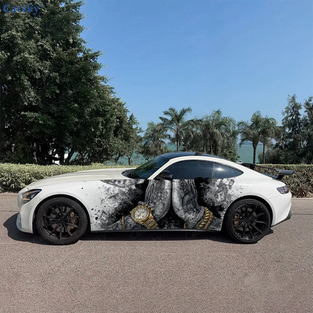 2pcs Luxury Hand Money Wave, Durable, Fade-resistant, Enhance Vehicle Aesthetics With Bold Artistic Design Car Vinyl Wraps