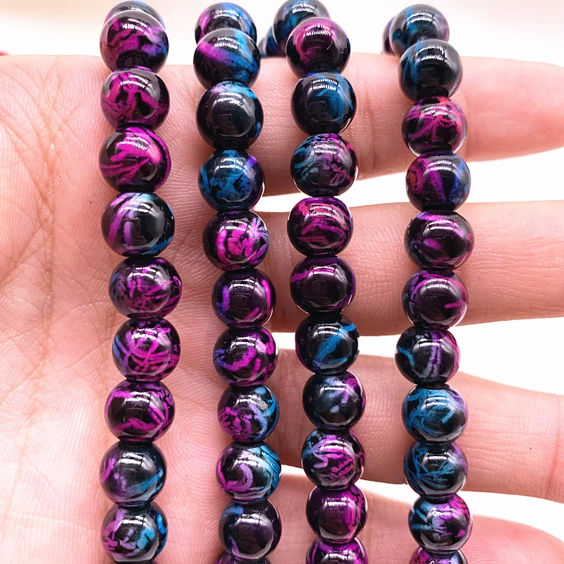 NEW 6/8mm Pattern Glass Beads Round Loose Spacer Beads For Jewelry Making DIY Bracelet Necklace