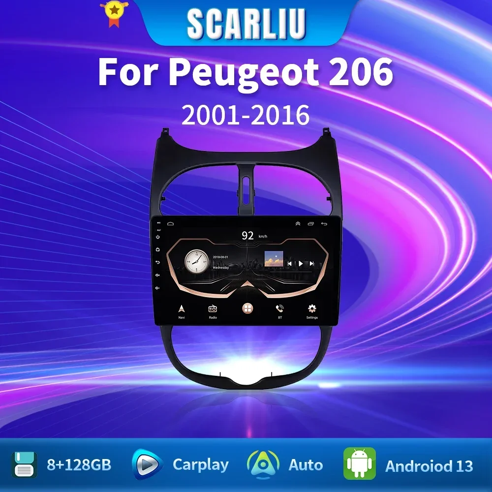 

For Peugeot 206 206CC 206SW 2001 - 2016 Multimedia Player Carplay Stereo GPS DSP DVD Head Unit 2 Din Android 13 Car Radio