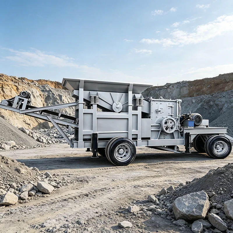 All-In-One Mobile Crushing Station With Feeder Vibrating Screen For River Pebble Quartz Sand Making Plant