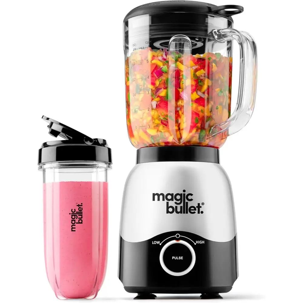 Licuadora de 600W con Jarra de 48oz y Tapa para Llevar de 16oz, Fácil de Limpiar, para Smoothies, Salsas, Batidos, Mezclas Calientes, Color Plata MB50200