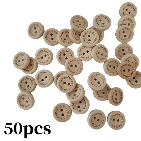 50pcs Butterfly Heart Wooden Button