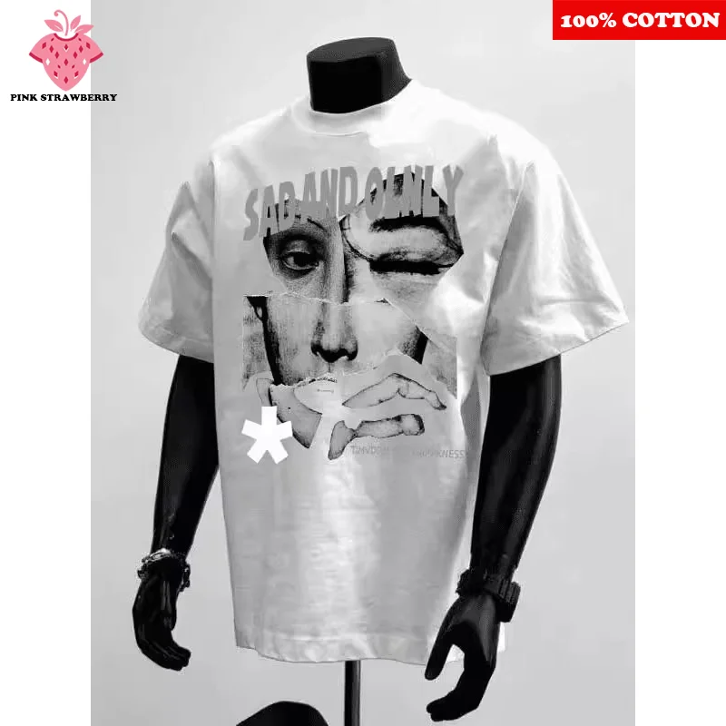 

American Retro Street T-shirt Men's Summer 2025 New 100% Cotton Letter Print Short sleeve Loose Casual Tee Y2k Top Male clothing