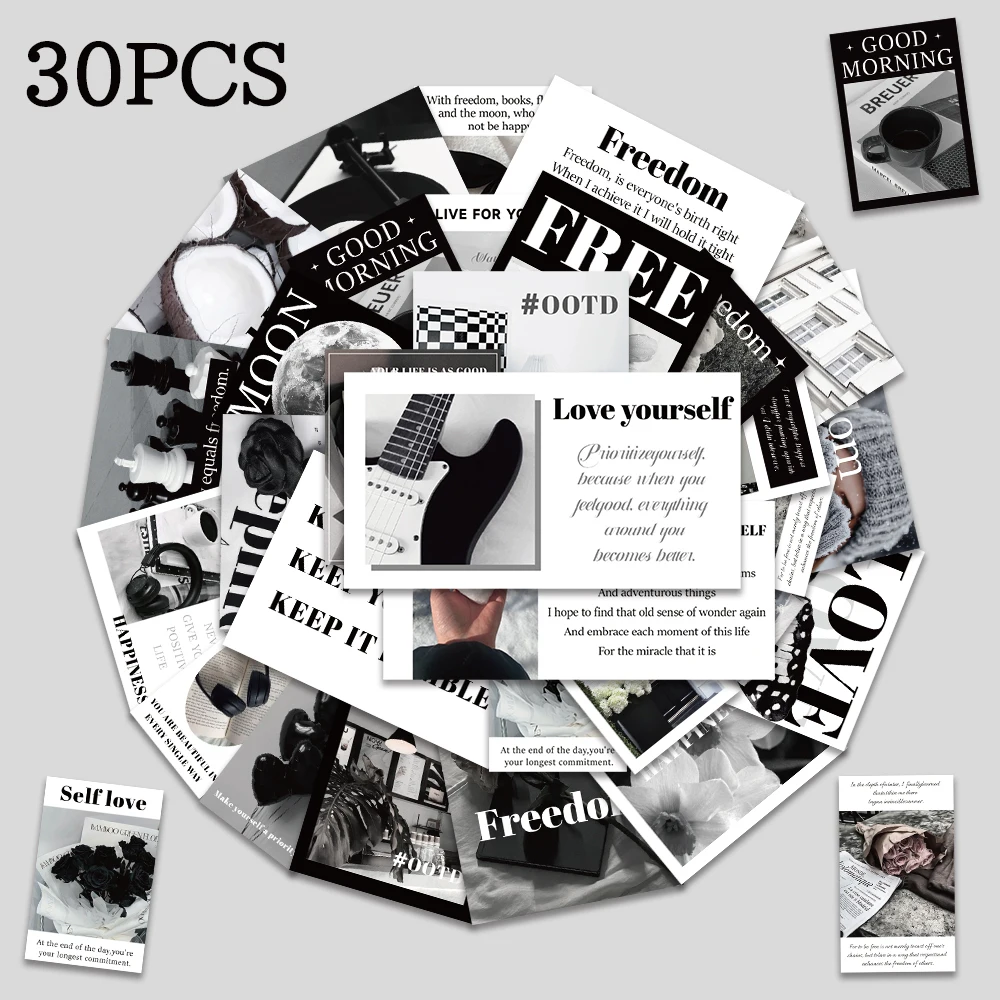 

30PCS Black and White Freedom Theme Sticker Encouragement Label Sticker Phone Case Luggage Skateboard Decals School Festive Gift