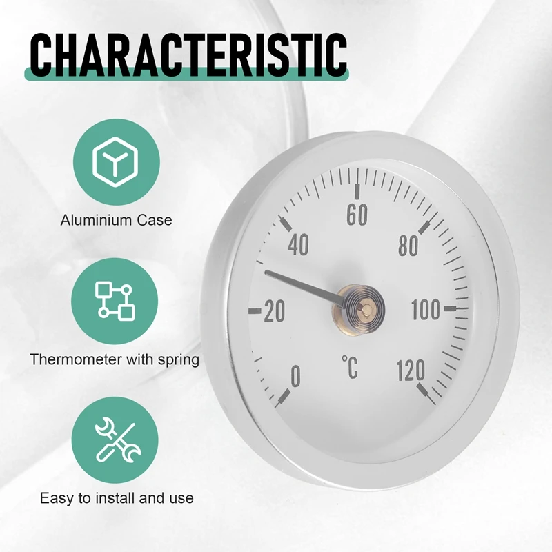 Miernik okrągły talerz temperatury z termometrem zacisk do rur 63Mm ze sprężyną, zakres 0-120 ℃, aluminiowa obudowa, zestaw 5 sztuk