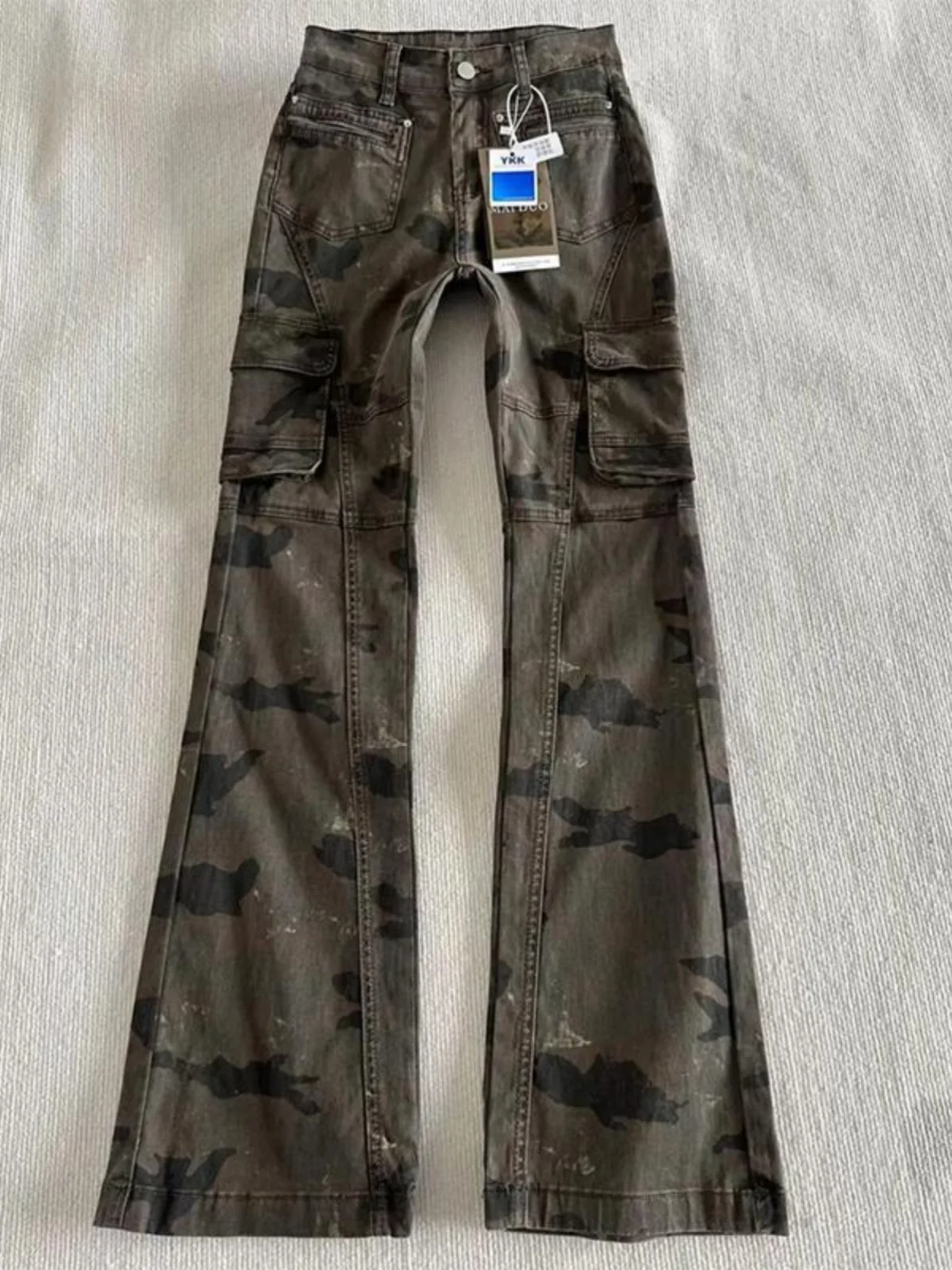 

American Sle Retro Camouflage Men's Jeans Spring Autumn High Street Vibe Slimming Flared Logging Workwear Straight Leg Jeans