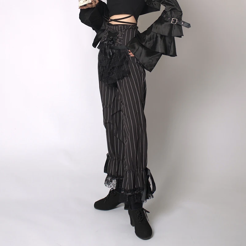 سراويل كاجوال نسائية من Olu Punk Sle بتصميم دانتيل مزهّر بخصر عالٍ هيب هوب ستريت Sle قطن لوين موضوع ساحرة عصرية...