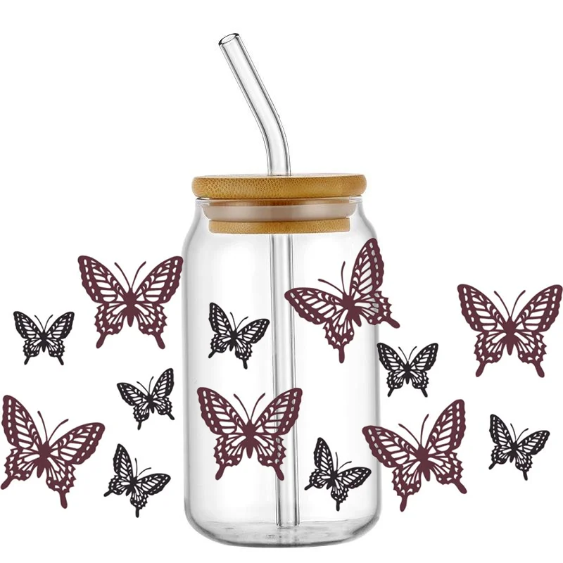 Miniso 3D Beautiful Butterfly Sticker 16oz UV DTF Cup Wrap Transfers Stickers Cartoon Bear Washable Custom Logo DIY Mug Sticker