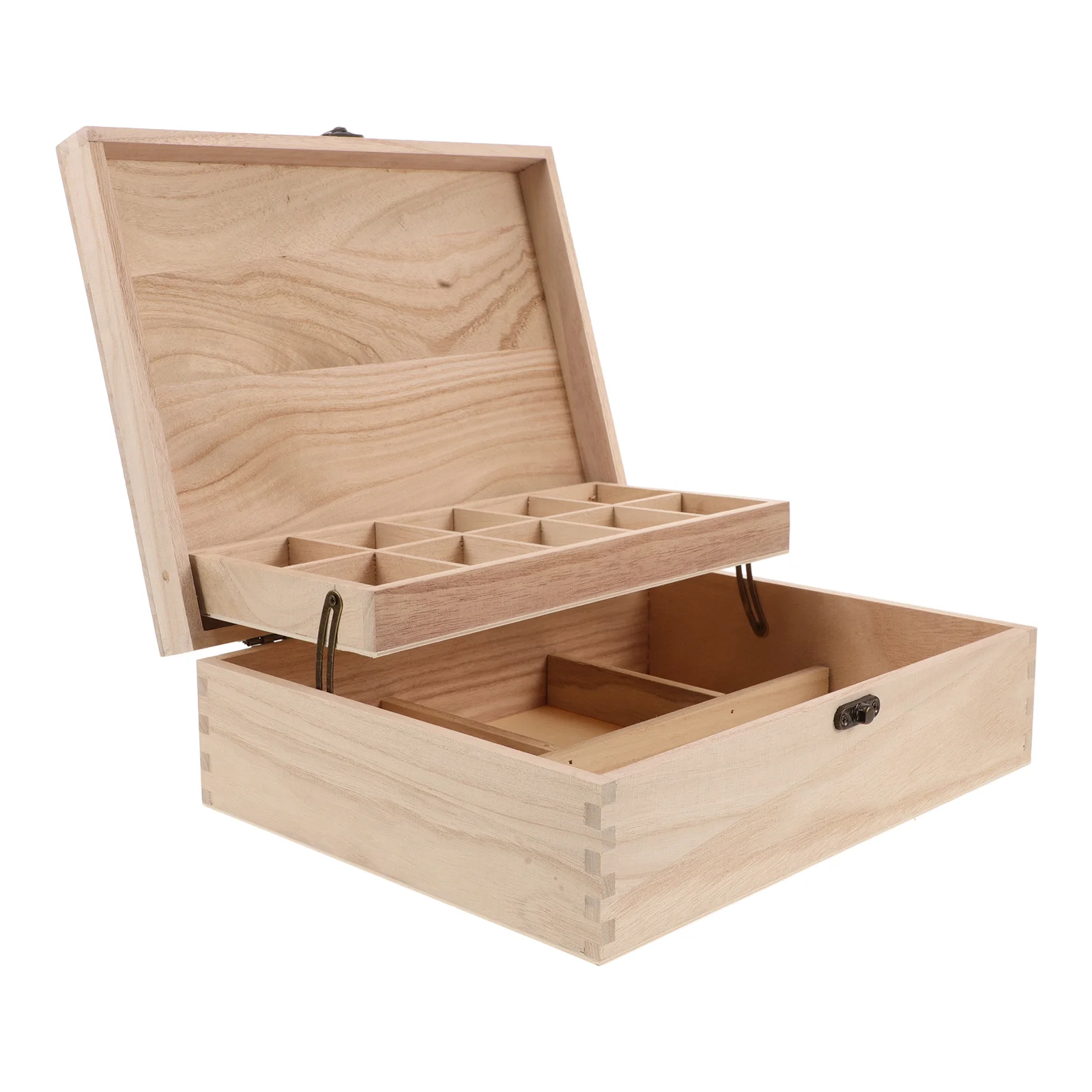 Unfinished Jewelry Box DIY Wooden Trinket Box Wood Storage Box Keepsake Jewelry Box with Locking Clasps for  Rings Earrings Neck