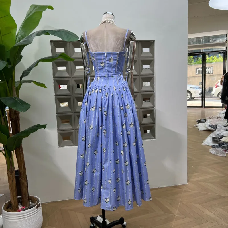 فستان DFDG نسائي طويل بطبعة زهور مكشوف الأكتاف وحزام سباغيتي بدون أكمام وخصر بوهيمي للشاطئ لربيع وصيف 2025 #3