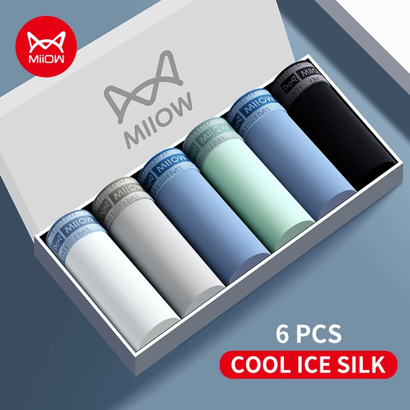 

MiiOW, 6 шт., дышащее мужское нижнее белье из ледяного шелка, боксеры 10A, антибактериальные мужские трусы, шелковистые бесшовные мужские боксеры, трусы