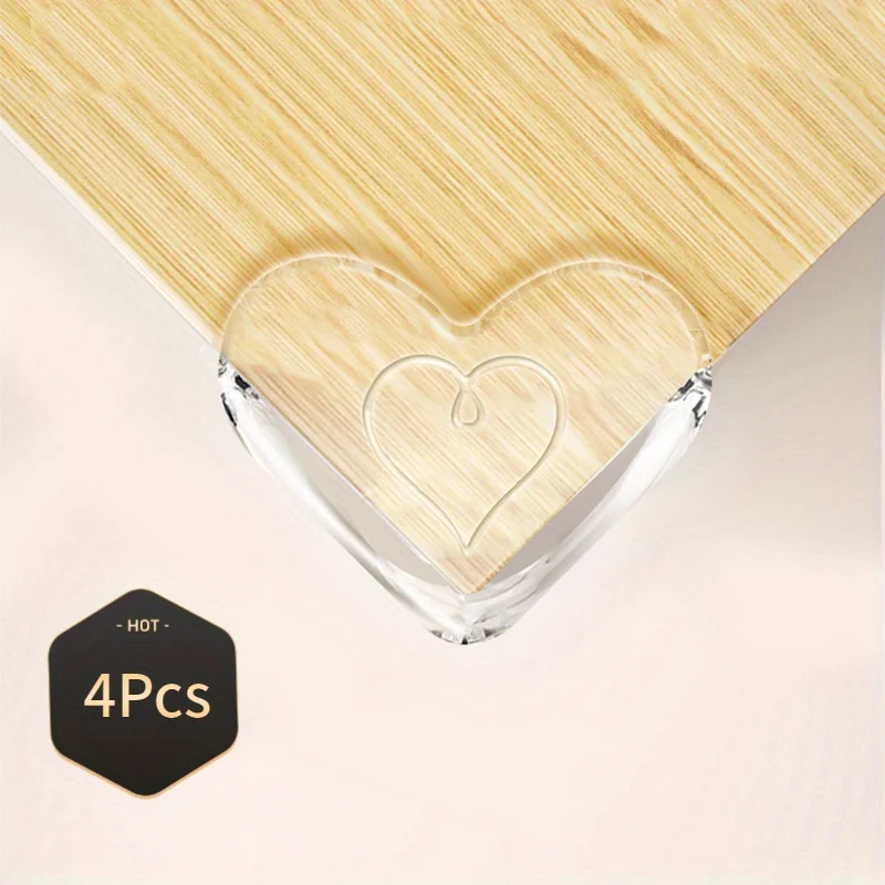 4pcs Heart Clear Table Corner Protectors, heart-leaf PVC design, anti-collision for home & office furniture.