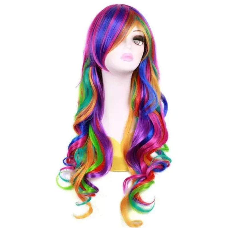 Rainbow Wigs for Women 24 Inches Long Synthetic Drag Wig Colorful Wigs for Cosplay Costume Party