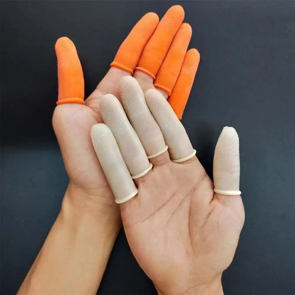 100pcs Wear Resistant Rubber Finger Cover Anti-Static Disposable Non-slip Gloves Orange Soft Latex Finger Cots Nail Industry