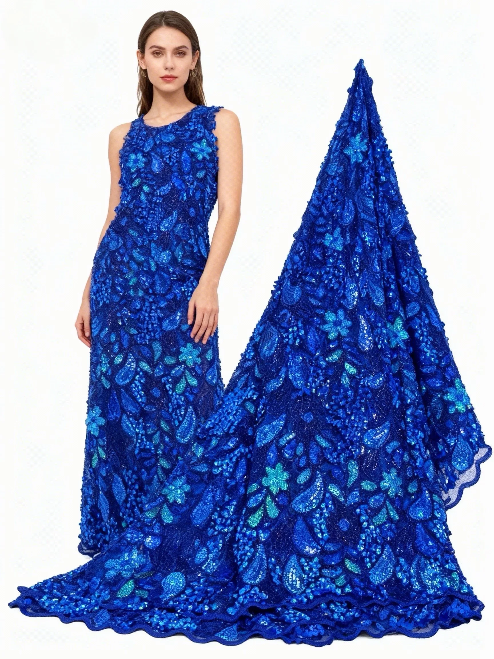 

Королевская синяя африканская кружевная ткань с блестками, 2026, высокое качество, вышитая нигерийская французская сетчатая ткань для свадебного платья