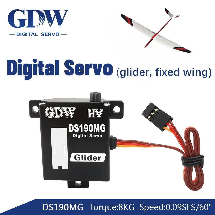 

GDW DS190MG 8KG Torque Metal Shell Steel Gear Model Aircraft UAV Fixed Wing Glider Digital Servo