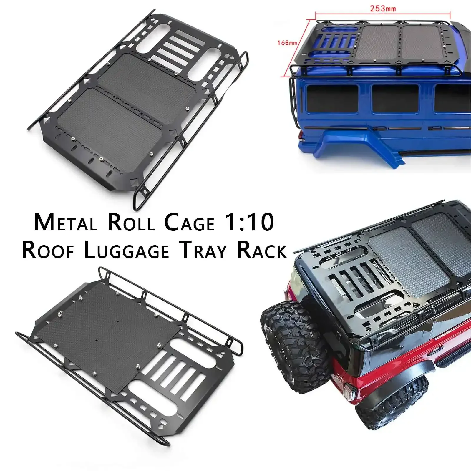 Metal Roll Cage 1:10 Roof Luggage Tray Rack for 2021 Ford Bronco TRX-4  black