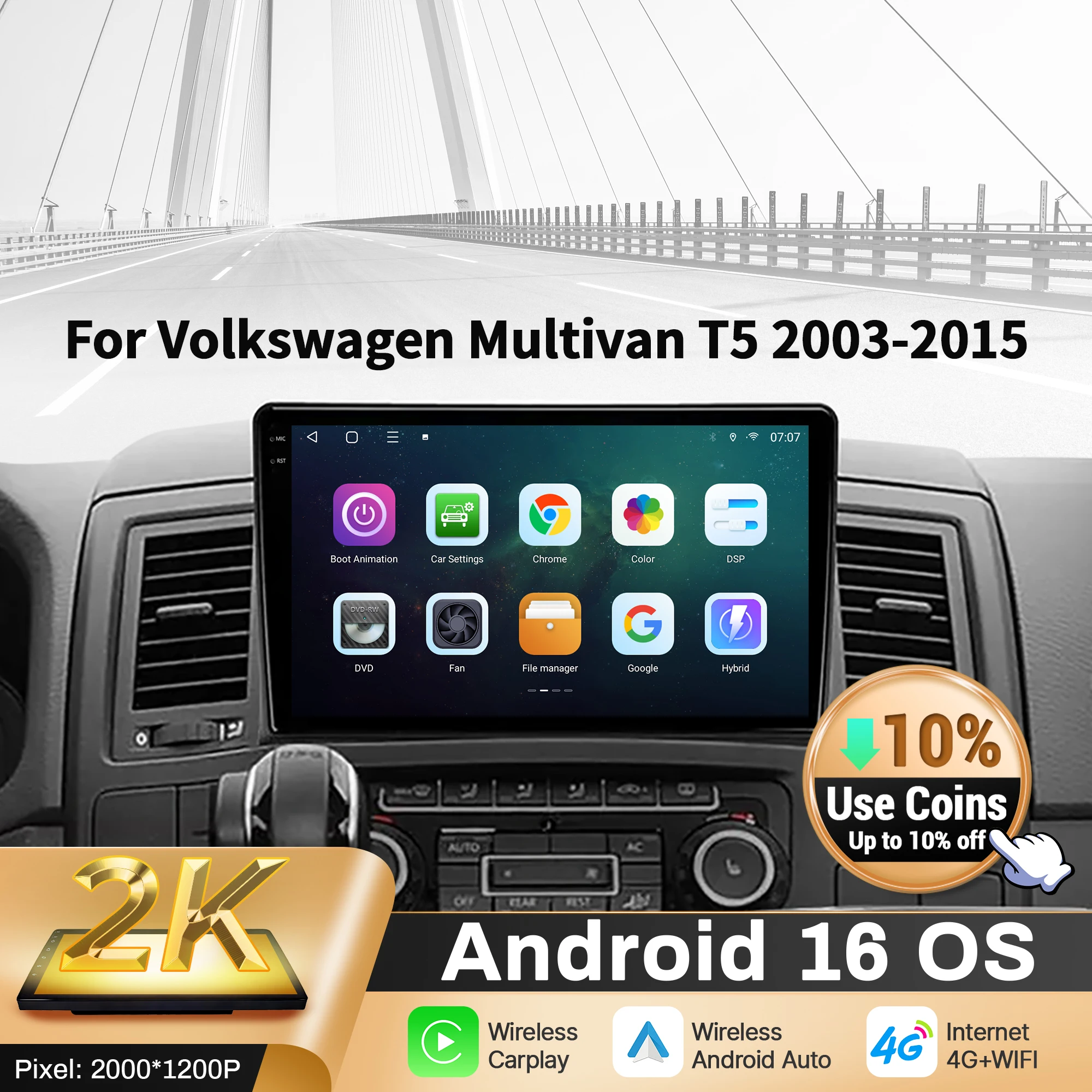 9 inch Car Radio For VW Volkswagen Multivan T5 2003-2015 BT Carplay Android 16 Multimedia Navigation Head Unit 2K QLED Screen