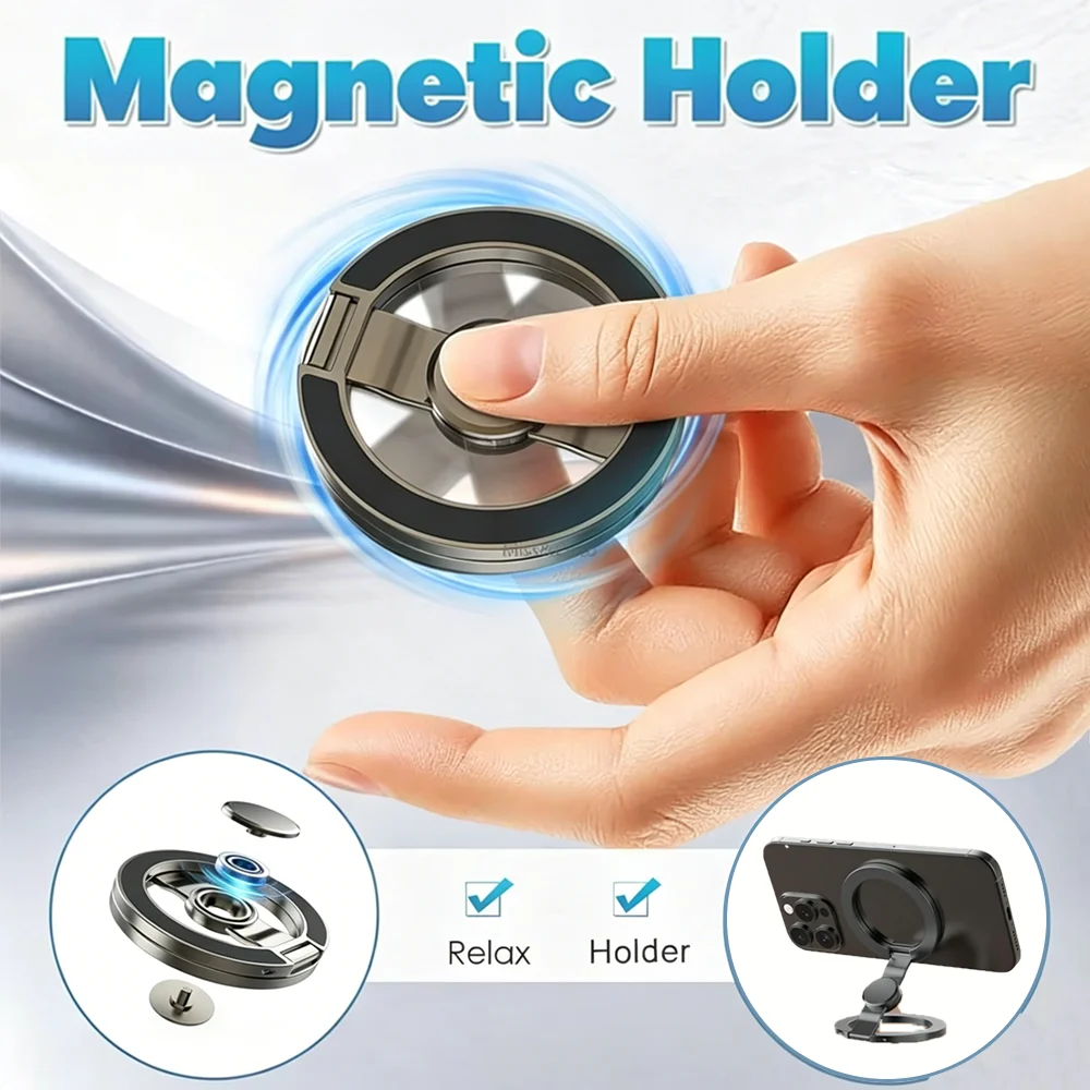 

Dual-sided Magnetic Phone Holder Grip for IPhone 17 16 15 14 Pro Max for MagSafe Portable Stand Rotating Gyroscope Accessories
