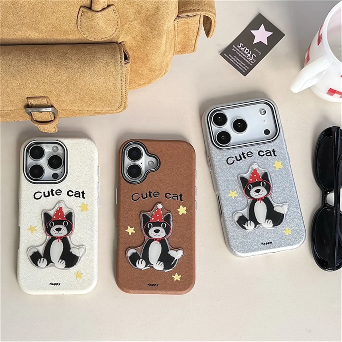 

Kawaii 3D Puppy Leather Phone Case For iPhone 17 Pro 14 15 16 Pro Max Back Cover with Chain Shockproof Cute Cartoon Cases