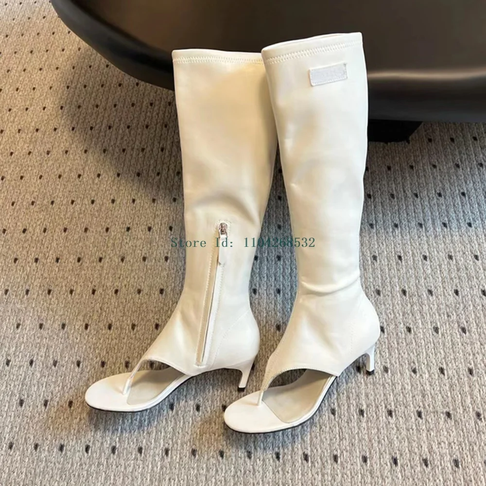 Open The Toe Kitten Heel Sandal Boots Sexy Pointed Toe Solid Knee High Zipper New Arrivals Fashion Women Modern Boots