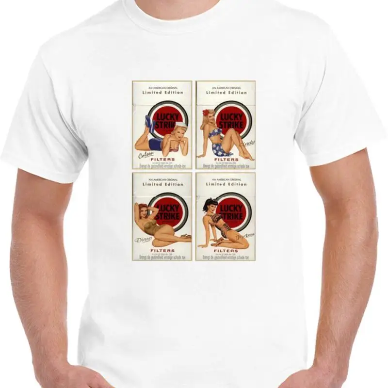 تي شيرت Lucky Strike Cigarettes Old Vintage Pin Up Ads رائع