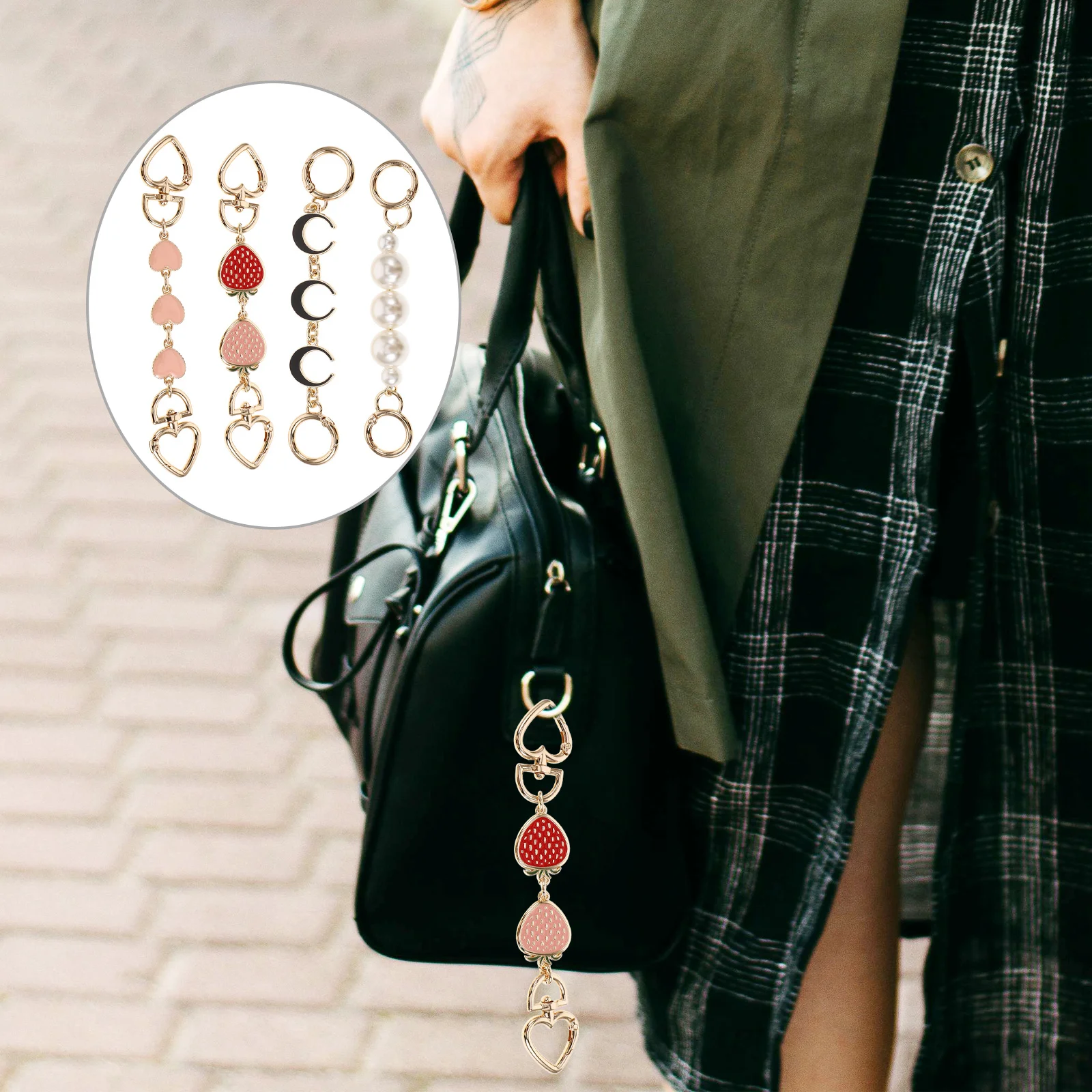 

4Pcs Moon Flower Purse Chains Bag Extender Chain Replacement Lightweight Alloy Strap Extender for Handbag Decorative DIY Bag